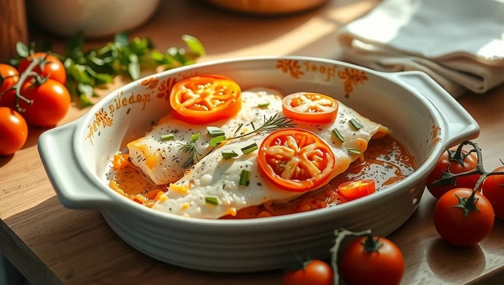 Torsk i ugn med tomat och ost